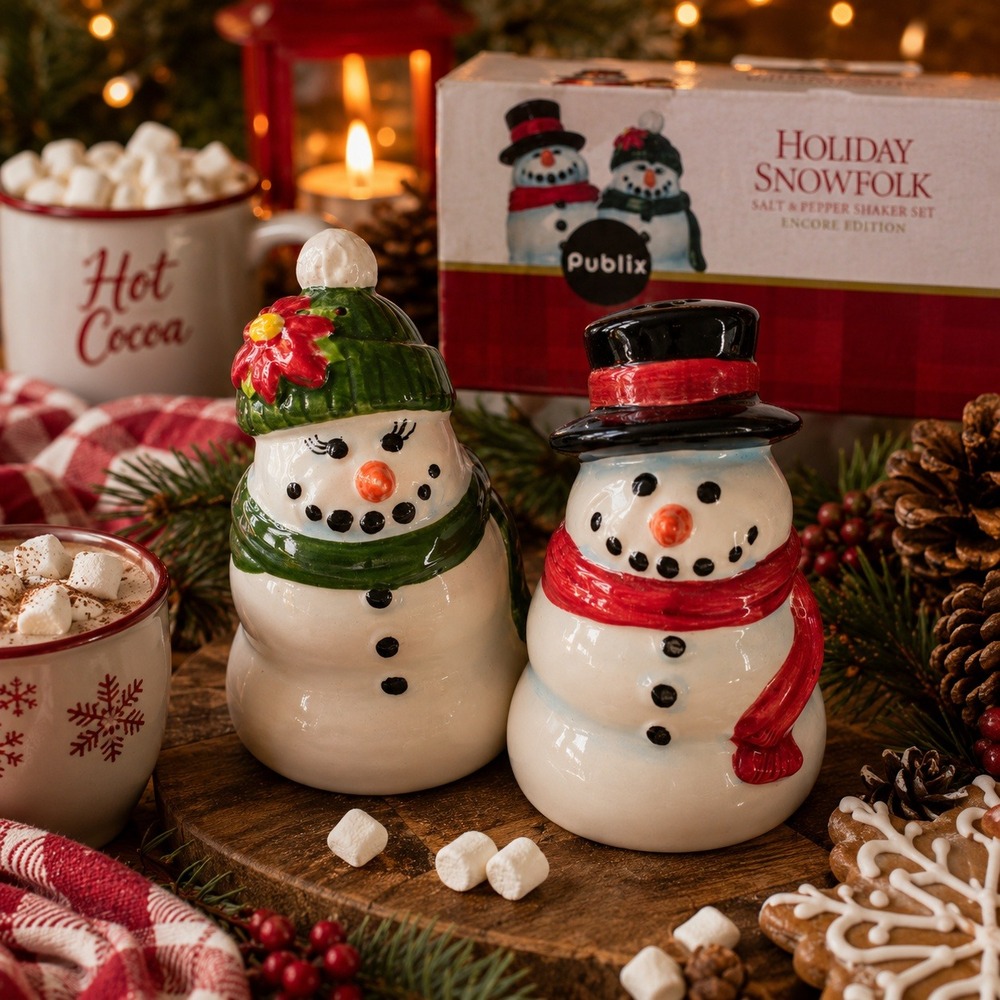 Publix Holiday Snowfolk Salt and Pepper Shaker Set 2006 Vintage Encore Edition